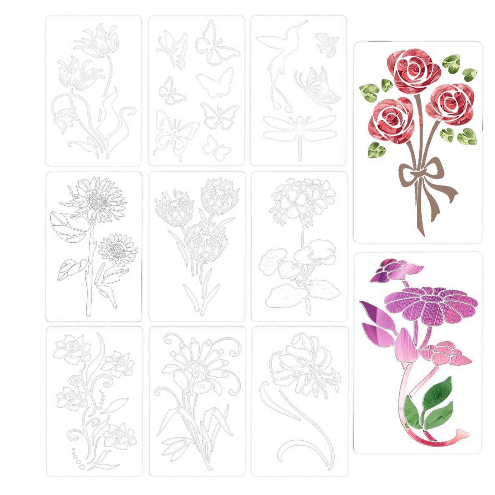 Amazon.co.jp: 木に絵を描くための花のステンシル、絵を描くための花の
